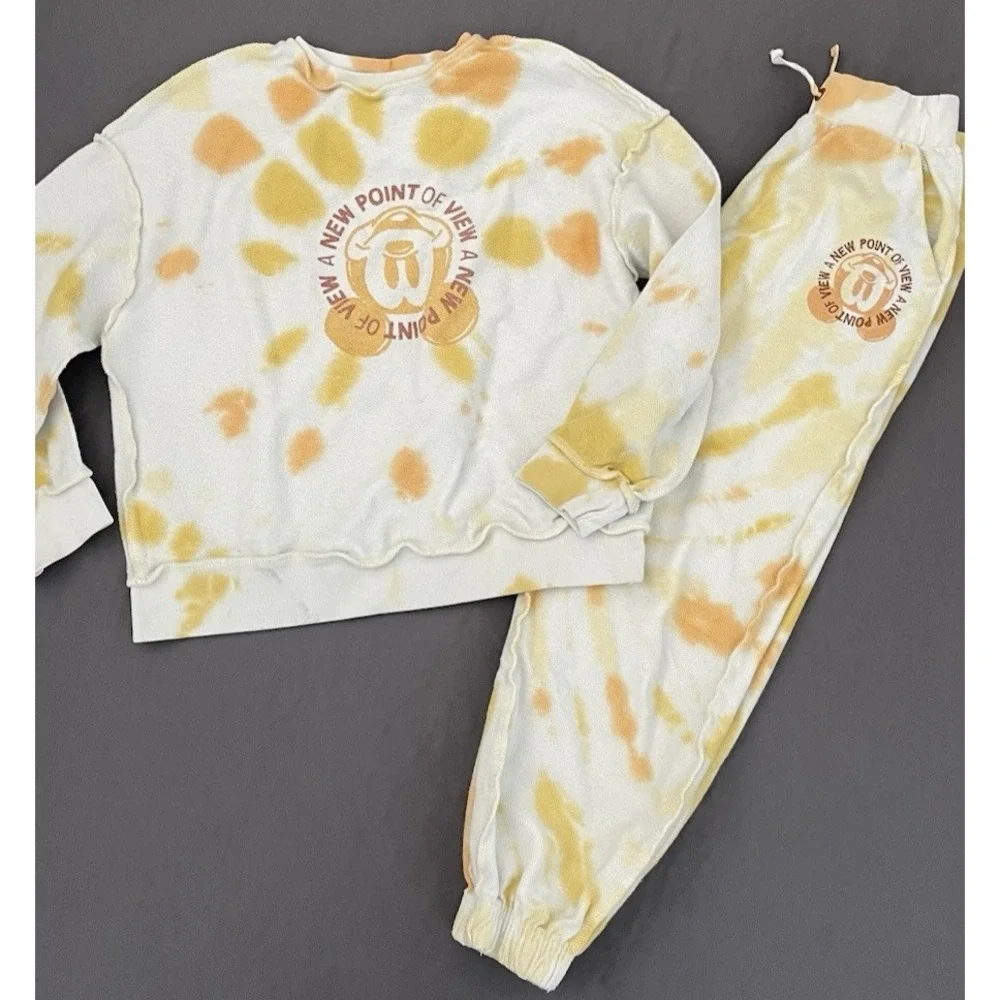 Disney Tie Dye Sweat Set Girls‎ Size 9/10 Yellow White New Point Of View Mickey